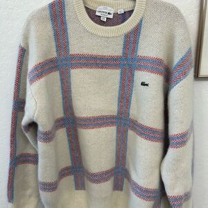Unisex Lacoste Relaxed Fit Tartan Pattern Blend Wool Sweater xl